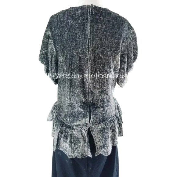 VINTAGE 80S METALLIC LUREX PEPLUM DRESS SZ L XL - Picture 7 of 10